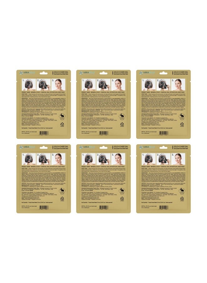 MIRABELLE Cosmetics Korea Gold + Charcoal Facial Sheet Mask | Sebum Control | Reduce Spots | Women & Men | Made In Korea | Combo Pack Of 6 (Each 25Ml)  - Image 2