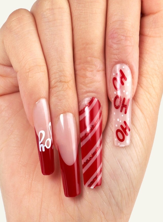 GoldFinger Gold Finger 24 Pcs Holiday Press On Nails - Christmas French Tip Square Coffin Oval Fake Nails, Long-Lasting Glossy Glitter Winter Seasonal Snow Flakex-mas Glue On Nails (SANTA'S HO HO HO) - Image 4