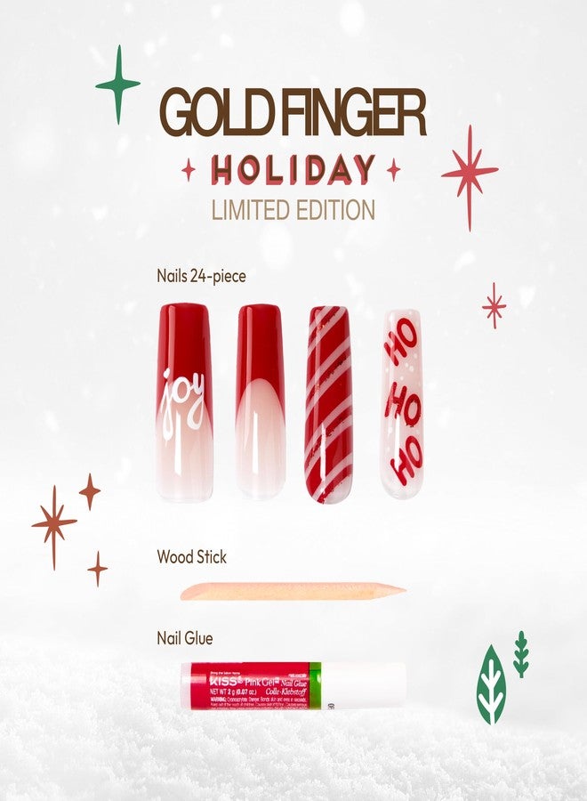 GoldFinger Gold Finger 24 Pcs Holiday Press On Nails - Christmas French Tip Square Coffin Oval Fake Nails, Long-Lasting Glossy Glitter Winter Seasonal Snow Flakex-mas Glue On Nails (SANTA'S HO HO HO) - Image 3