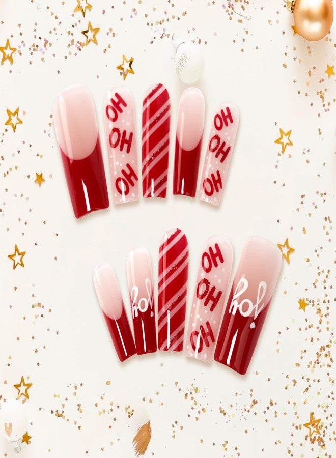 GoldFinger Gold Finger 24 Pcs Holiday Press On Nails - Christmas French Tip Square Coffin Oval Fake Nails, Long-Lasting Glossy Glitter Winter Seasonal Snow Flakex-mas Glue On Nails (SANTA'S HO HO HO) - Image 5