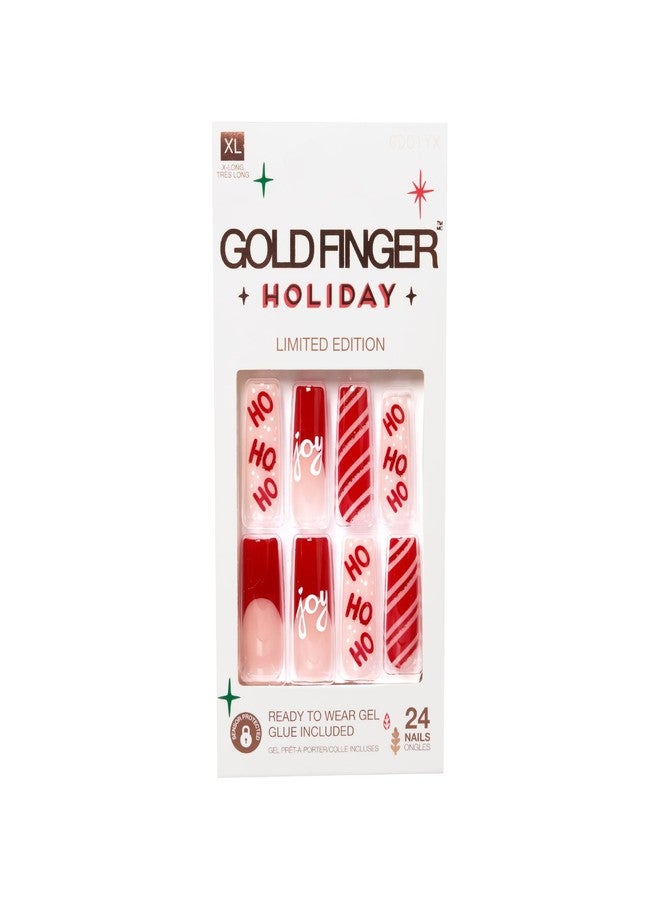 GoldFinger Gold Finger 24 Pcs Holiday Press On Nails - Christmas French Tip Square Coffin Oval Fake Nails, Long-Lasting Glossy Glitter Winter Seasonal Snow Flakex-mas Glue On Nails (SANTA'S HO HO HO) - Image 2