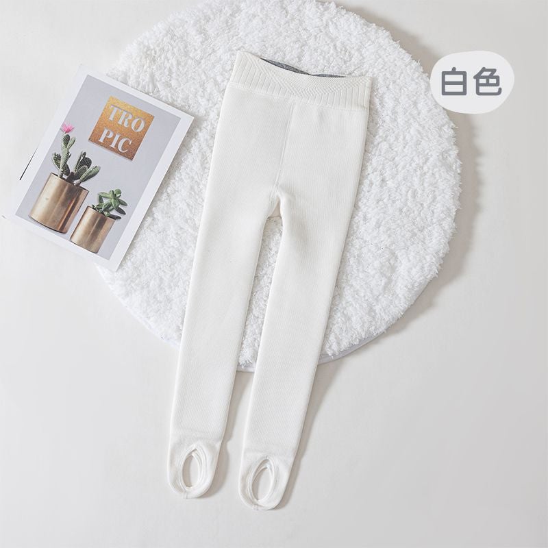 Girls' Leggings Fleece-Lined Thickened Children'S Step-On Pantyhose Girls' Baby Medium And Big Children Wear White Outside - Image 1
