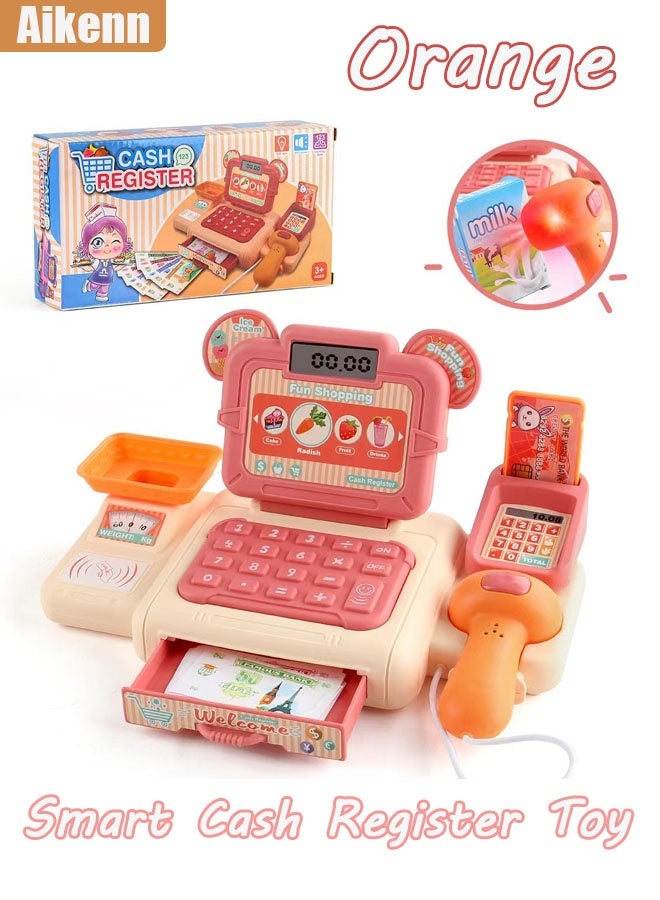Aikenn Smart Cash Register Toy Cash Register With Calculator Toy Multi-Function Simulated Cash Register Toy Role Play Electric Cash Register Play House Cash Register Supermarket Cash Register Toy With Light And Music Suitable For Children Over 3 Years Old (Orange) - Image 1