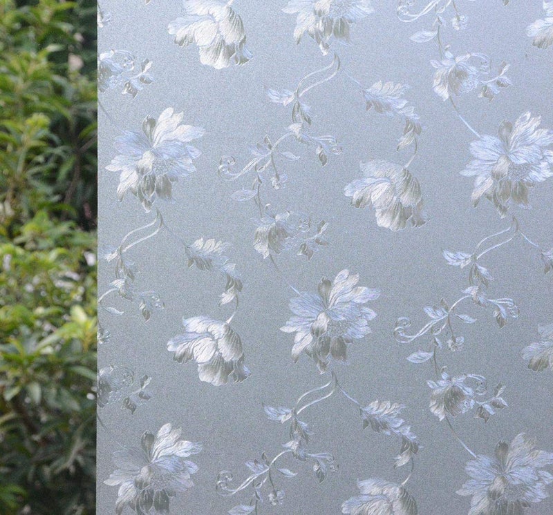 VSUDO 2 Rolls 354 by 787 Static Cling Window Film for Privacy Hibiscus Flower Pattern Window Tint Sticker for Home or Office 3875 Sq Ft Total
