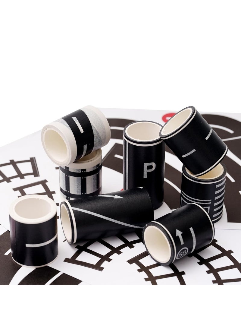 Barakah Road Tape for Kids, Highway Track Sticker Set with Curves and Straight Lines, DIY Traffic Road Play Tape for Toy Cars and Vehicle Kits, Creative Party Decoration Gift, 8 Rolls Black - Image 3
