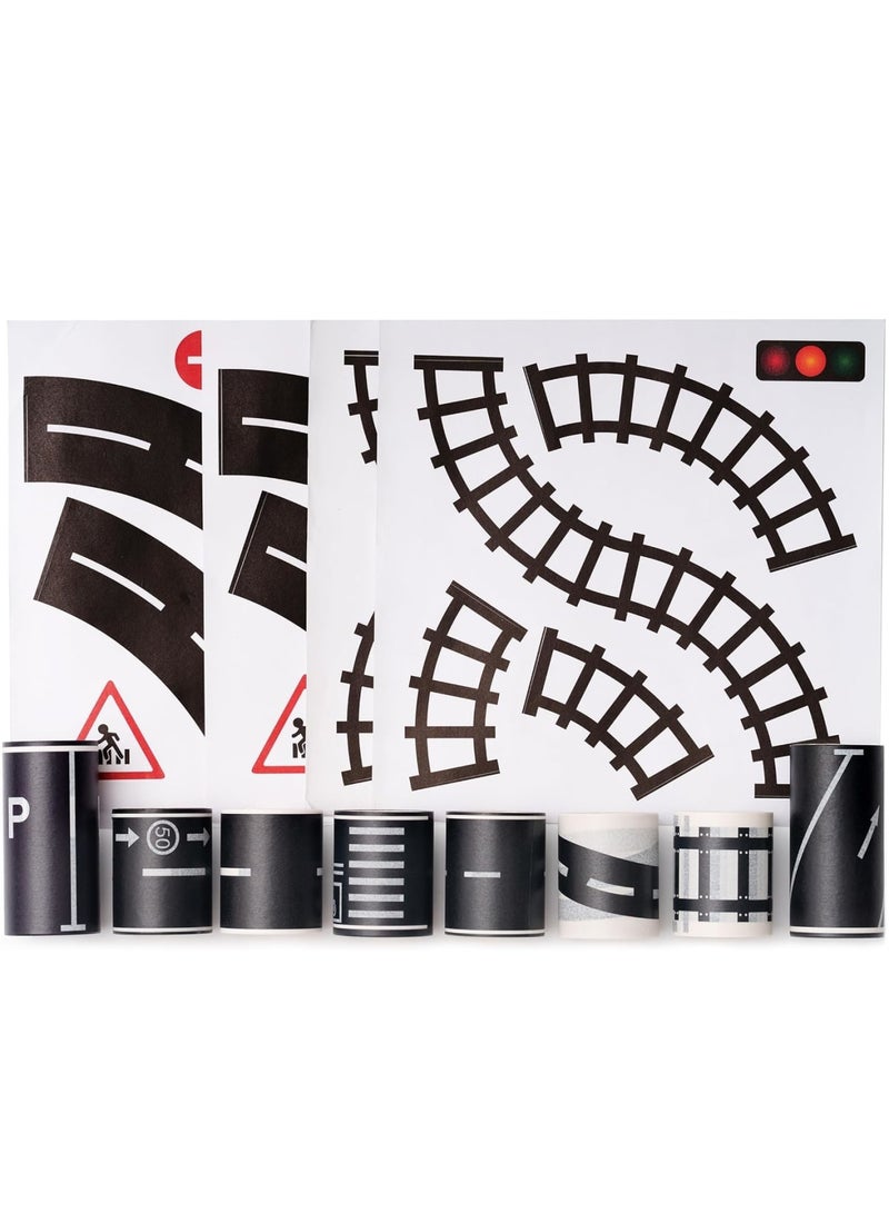 Barakah Road Tape for Kids, Highway Track Sticker Set with Curves and Straight Lines, DIY Traffic Road Play Tape for Toy Cars and Vehicle Kits, Creative Party Decoration Gift, 8 Rolls Black - Image 1