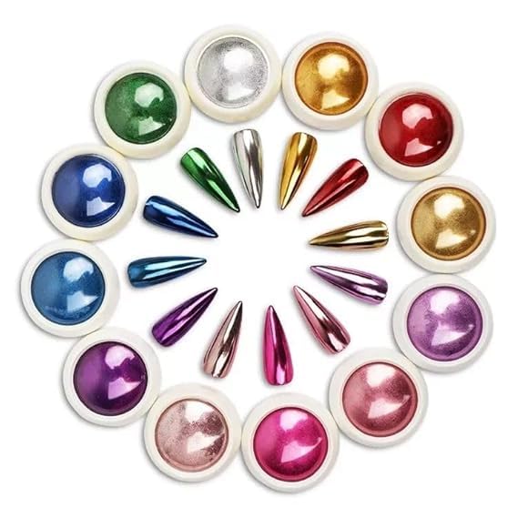 BANIRA Chrome Nail Powder Set 12 Colours Metallic Holographic for Gel Nails Manicure - Image 1