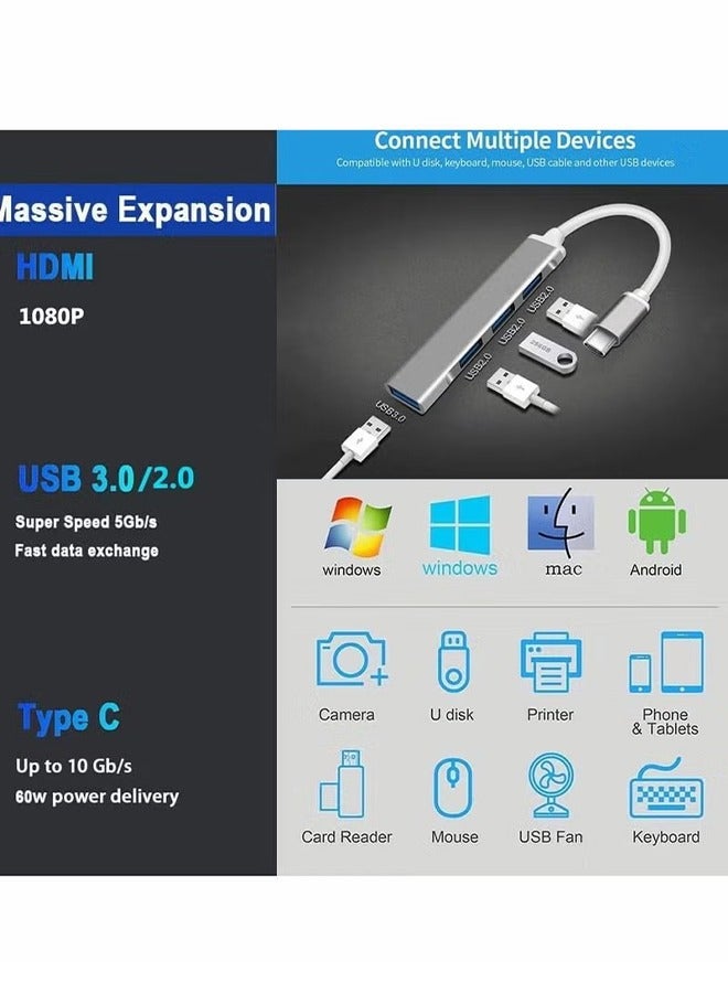 USB C Hub, 4-Port USB C adapter with 3.0 and 2.0 port USB Extender Splitter for Mac Pro/mini, for Surface Pro, Desktop Computer PC, Notebook PC, Mobile HDD, etc. Extension, Type-C Docking Station - Image 4