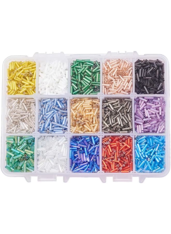 Elite 250 جرام 15 لون 6 مم (0.23 بوصة) خرزة بوق زجاجية، خرزة بذور أنبوبية مبطنة بالفضة خرزة فضفاضة لحلق سوار قلادة المجوهرات صناعة يدوية - Image 1