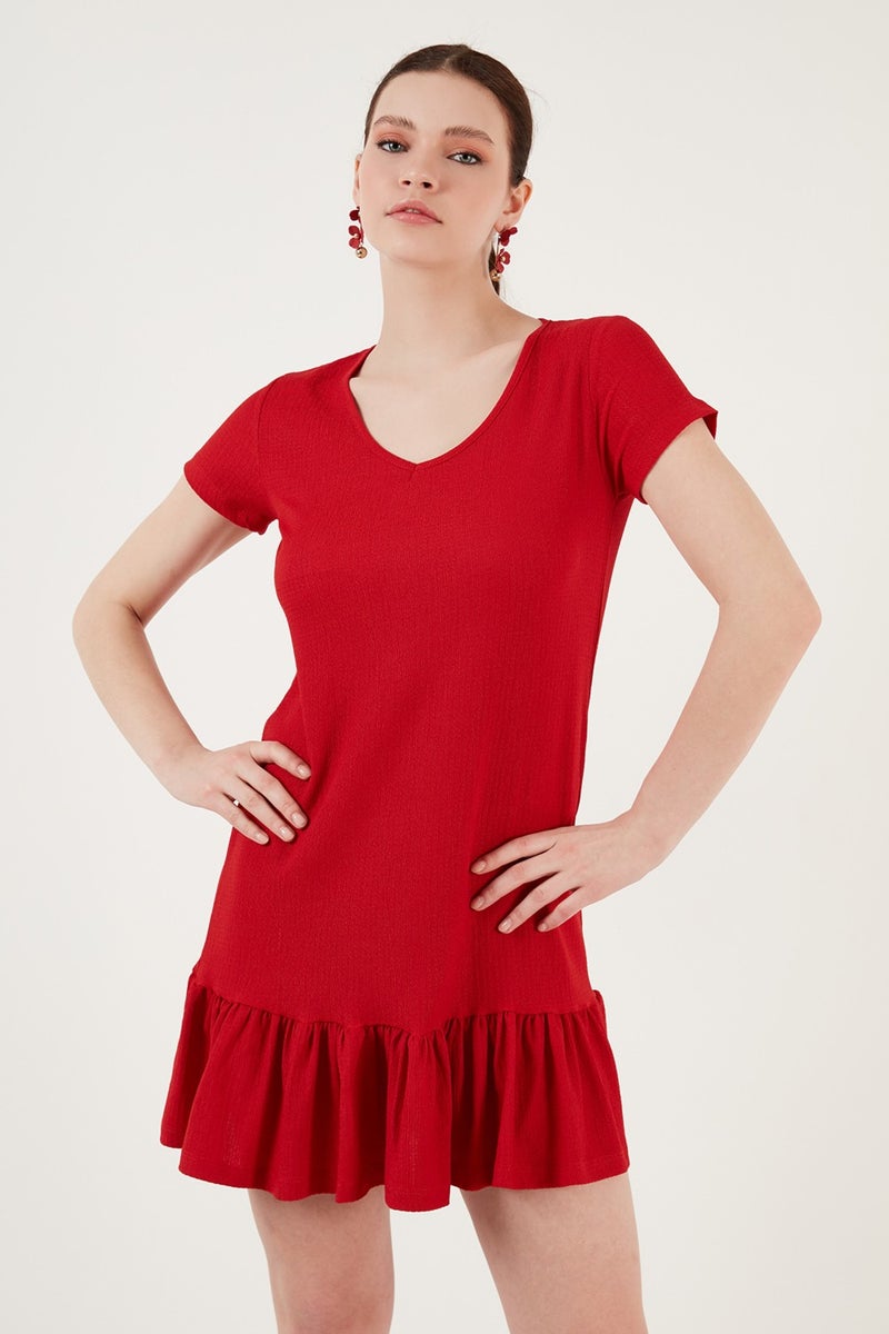 Lela Red Ruffle Hem Dress  - Image 3