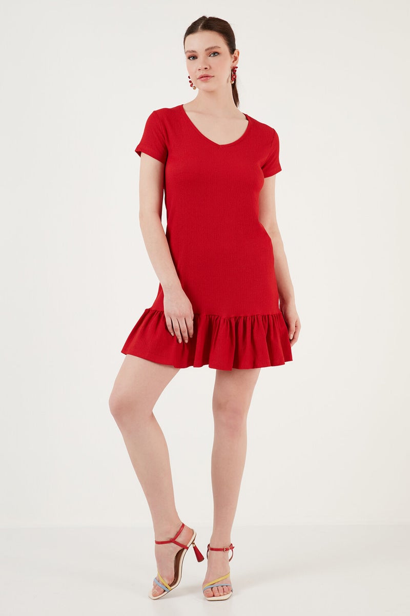 Lela Red Ruffle Hem Dress  - Image 5