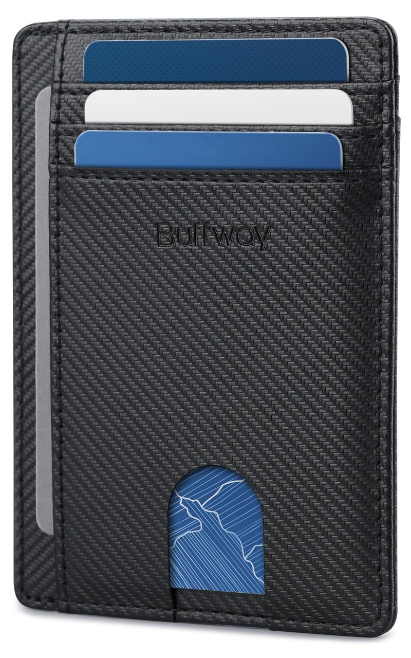 Buffway Slim Minimalist Front Pocket RFID Blocking Leather Wallets for Men and Women - Peak Black - Image 1