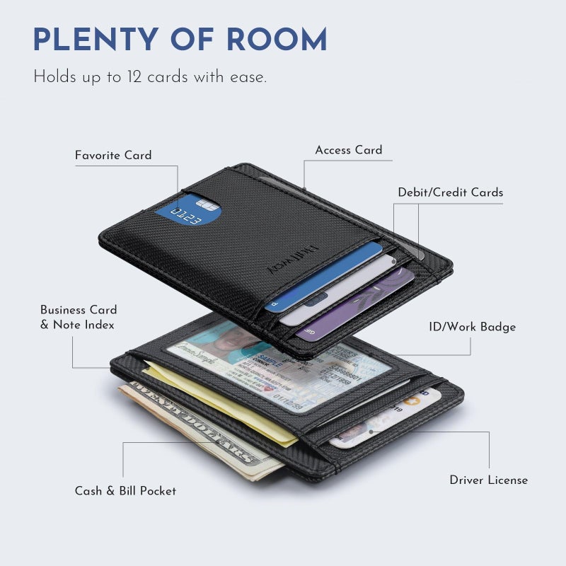 Buffway Slim Minimalist Front Pocket RFID Blocking Leather Wallets for Men and Women - Peak Black - Image 3