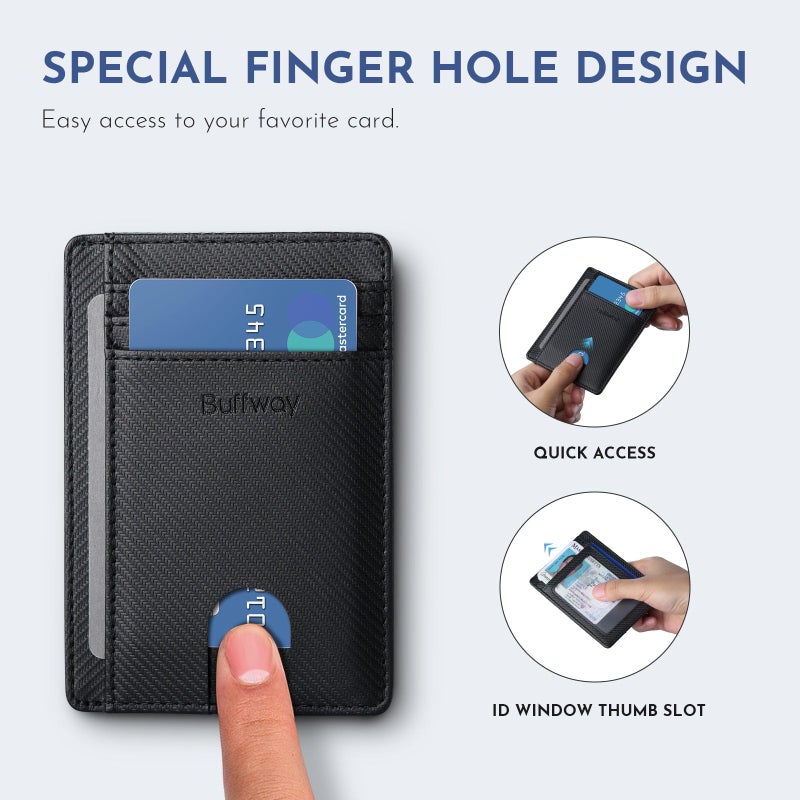 Buffway Slim Minimalist Front Pocket RFID Blocking Leather Wallets for Men and Women - Peak Black - Image 4