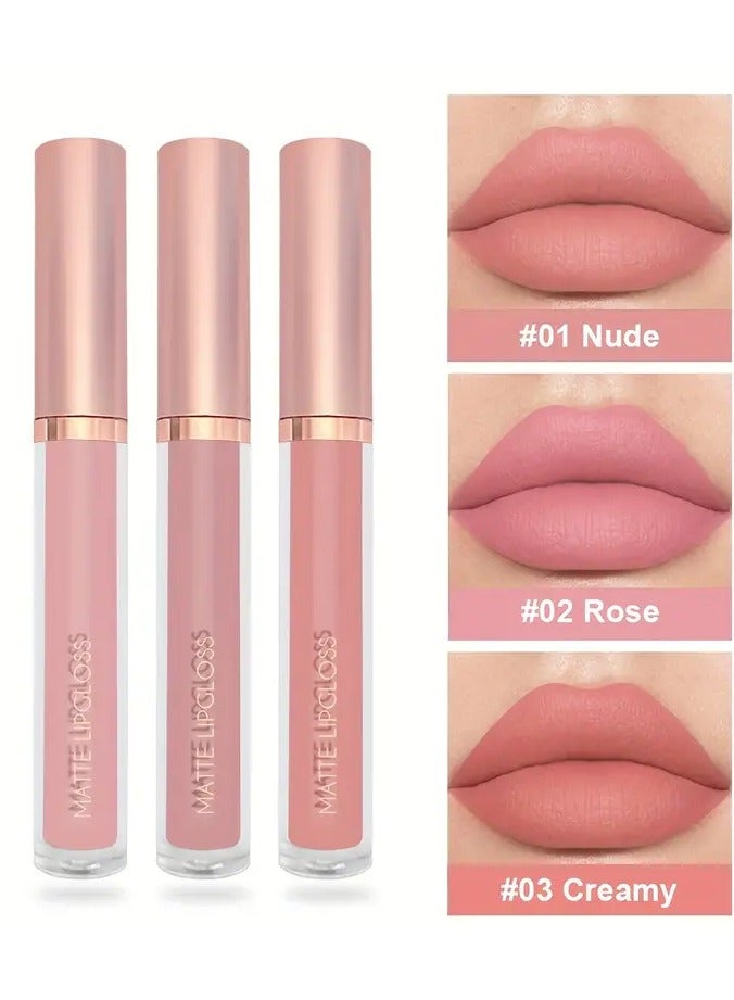 ORiTi مجموعة ملمع الشفاه غير اللامعة من 3 قطع مقاومة للماء وغير لاصقة، أحمر الشفاه السائل غير اللامع مجموعة أحمر الشفاه المخملي اللامع للعناية بالشفاه ليس من السهل أن تتلاشى، هدية عيد الحب للنساء في عيد الأم -A - Image 1