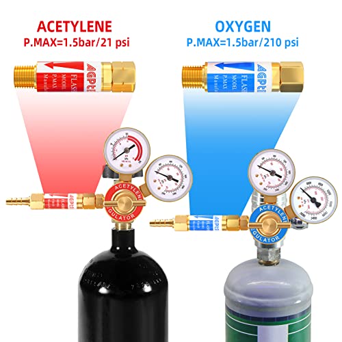 AGPtek مجموعة مانعات ارتداد الأكسجين والأسيتيلين AGPTEK مع منظم نهاية خيوط 9/16-18 حجم B - Image 5