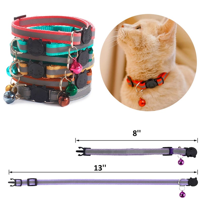 Flymind 18Pcs Reflective Cat ID Collars with Bell Adjustable 19-32cm, Soft Nylon Adjustable Breakaway Identification Collars for Puppy Kittens - Image 2
