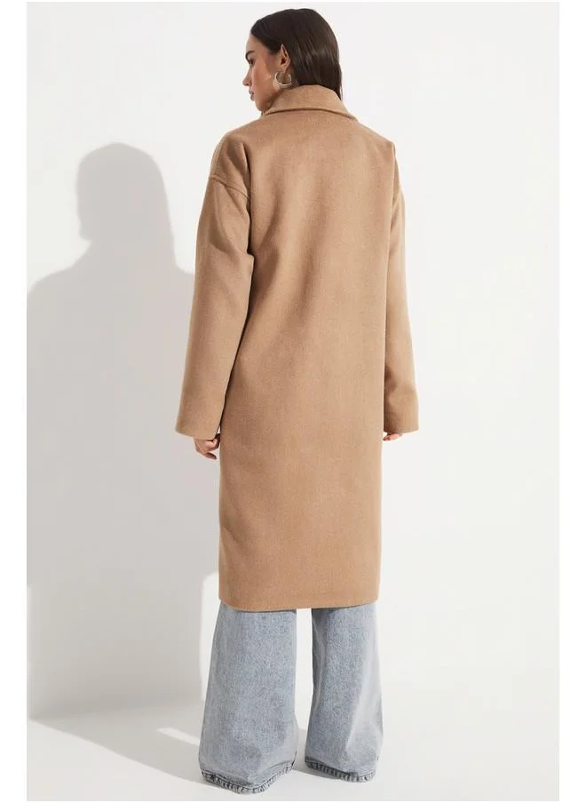 JUNE June Loose Fit Breasted Coat Mink