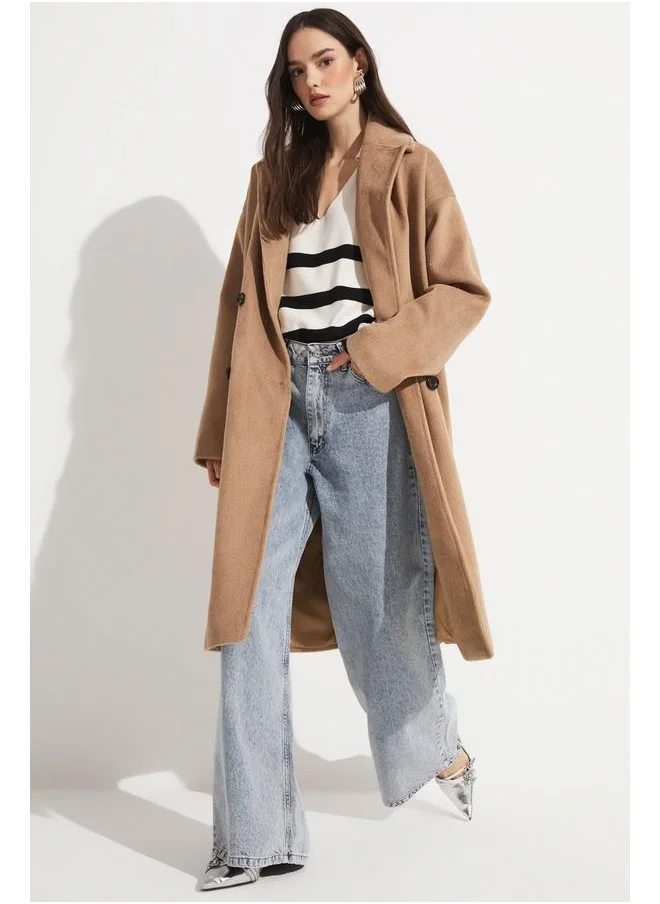 JUNE June Loose Fit Breasted Coat Mink