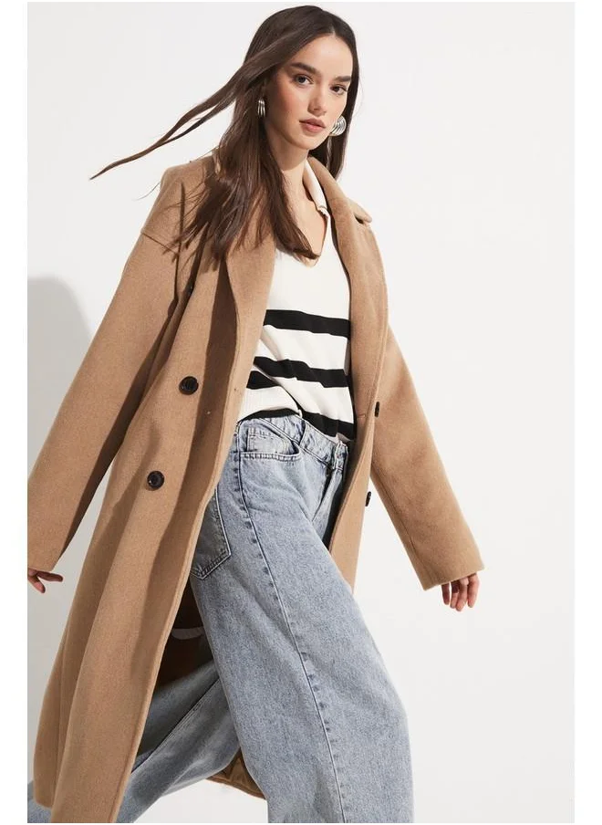JUNE June Loose Fit Breasted Coat Mink