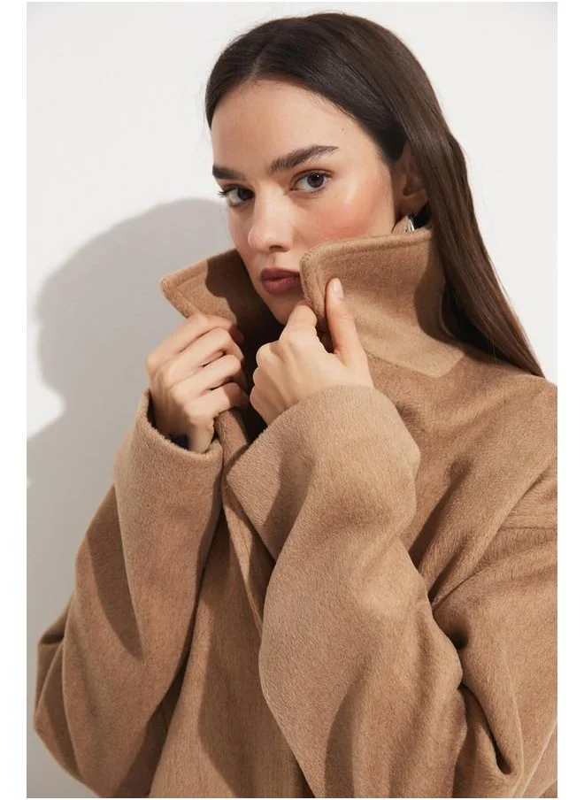 JUNE June Loose Fit Breasted Coat Mink