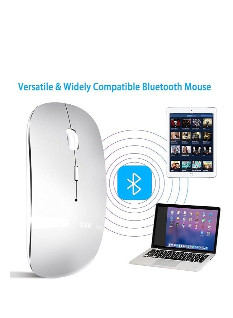 Wireless Bluetooth Mouse, Bluetooth 5.1 + USB, 2.4GHz Rechargeable Silent Bluetooth Wireless Mouse, Computer Mice with USB Receiver(Silver)  - Image 2
