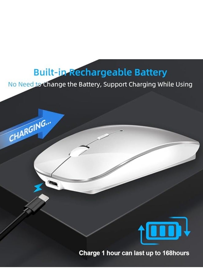 Wireless Bluetooth Mouse, Bluetooth 5.1 + USB, 2.4GHz Rechargeable Silent Bluetooth Wireless Mouse, Computer Mice with USB Receiver(Silver)  - Image 4