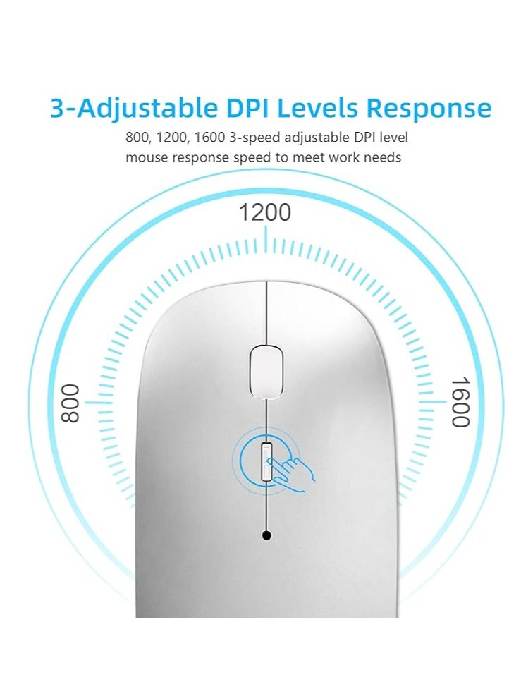 Wireless Bluetooth Mouse, Bluetooth 5.1 + USB, 2.4GHz Rechargeable Silent Bluetooth Wireless Mouse, Computer Mice with USB Receiver(Silver)  - Image 5