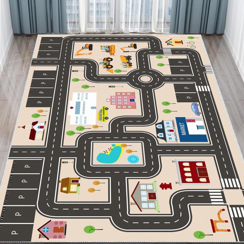 Jngred Kids Car Rug Playmat with Non-Slip Rubber Backingï¼ŒCar City Life Road Carpetï¼ŒChild Car Traffic Rugs ï¼ŒTrain Track Play Mat(80Ã—120cm/32Ã—47in) - Image 2