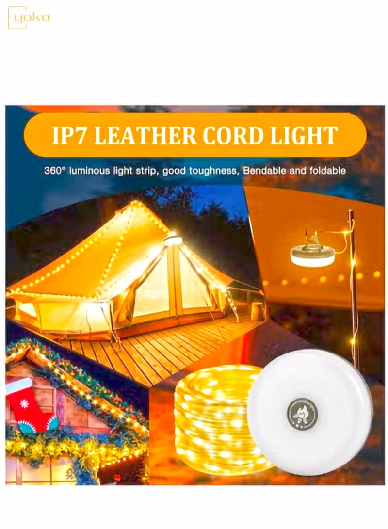 YOKA Camping String Lights Rechargeable, 10M 5 in 1 Outdoor Waterproof Stowable String Light with 5 Modes 2000mah Portable Camp String Lights Retractable LED Tent Camping Fairy Lights Warm - Image 3