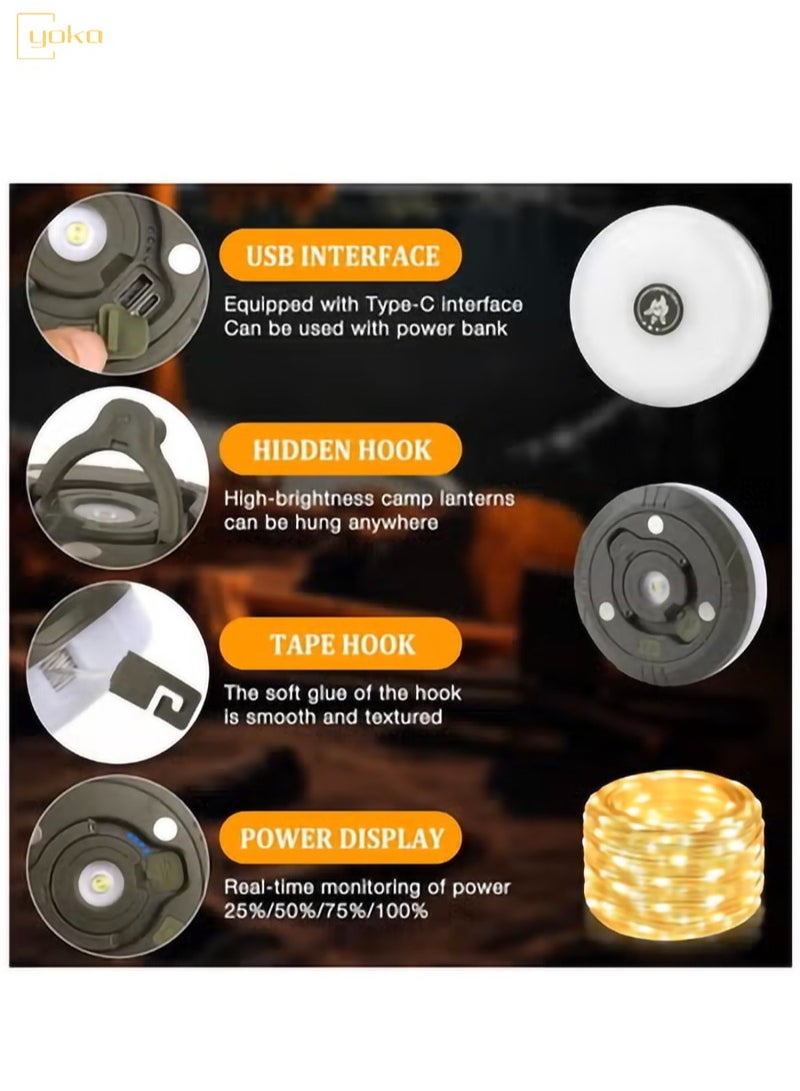 YOKA Camping String Lights Rechargeable, 10M 5 in 1 Outdoor Waterproof Stowable String Light with 5 Modes 2000mah Portable Camp String Lights Retractable LED Tent Camping Fairy Lights Warm - Image 5