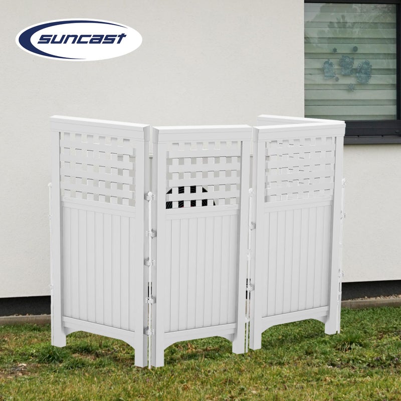 Suncast 4-Panel Outdoor Screen Enclosure - Freestanding Wicker Resin Reversible Panel Outdoor Screen - Perfect for Concealing Garbage Cans, Air Conditioners - White (4-Panels) - Image 5