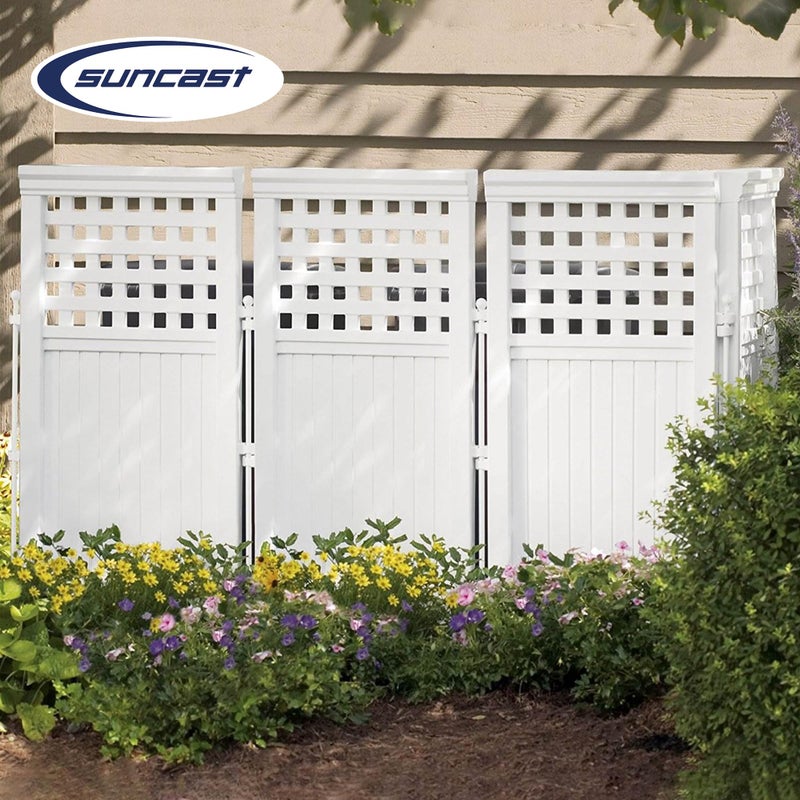 Suncast 4-Panel Outdoor Screen Enclosure - Freestanding Wicker Resin Reversible Panel Outdoor Screen - Perfect for Concealing Garbage Cans, Air Conditioners - White (4-Panels) - Image 4