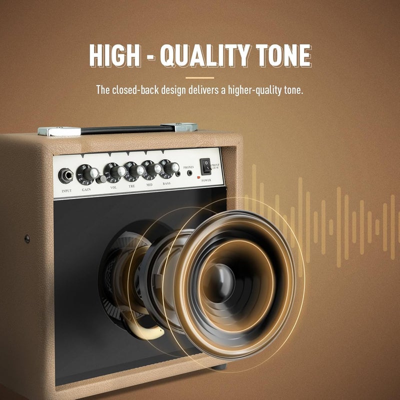 SONICAKE Sprint QAM-15 15W Electric Guitar Amplifier, Portable Combo Amp with AUX Input Headphone Output, Dual-Channel and 3-Band EQ, All-in-one Speaker for Practice - Image 2