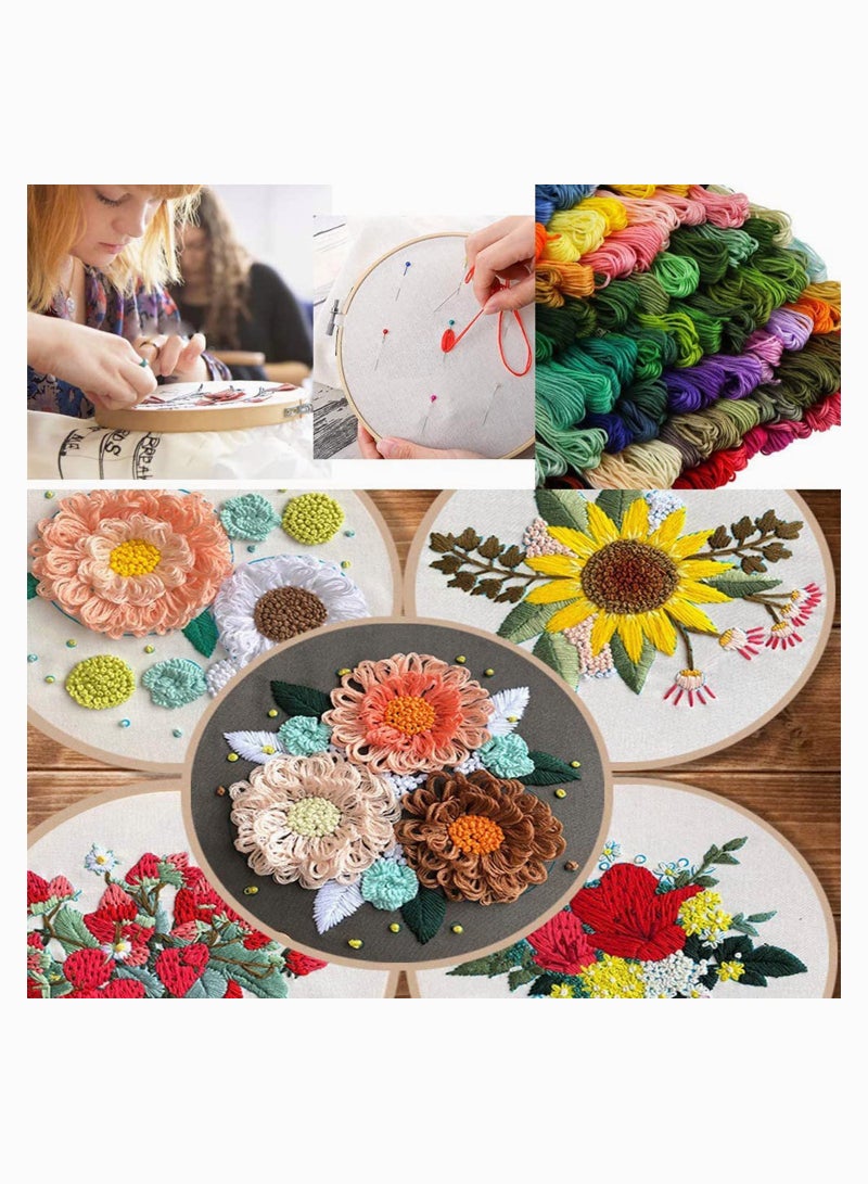 SYOSI Embroidery Starter Kit Cross Stitch Pen Punch Needle Craft Tool Wood Hoop Floss Bobbins Threading DIY Sewing Adults Beginners  - Image 3