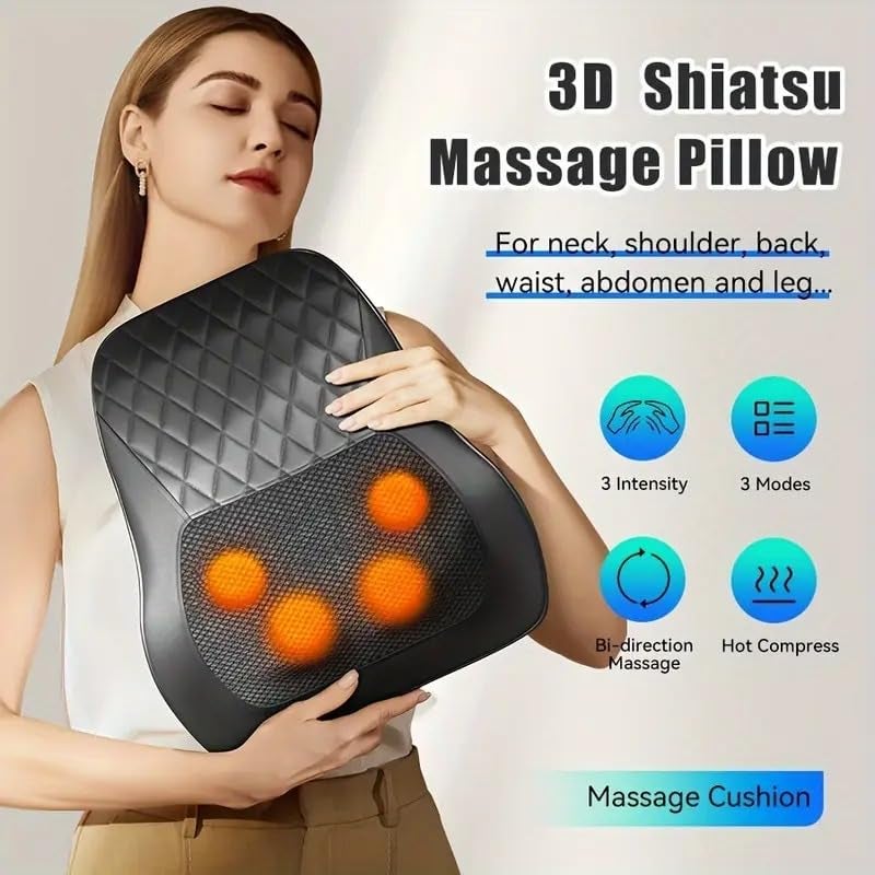EXTRA LUX Portable Back and Neck Massager with Heat – Shiatsu Deep Tissue Massage Pillow for Pain Relief at Home, Office, or Travel – Adjustable Straps, Easy to Use - Image 2
