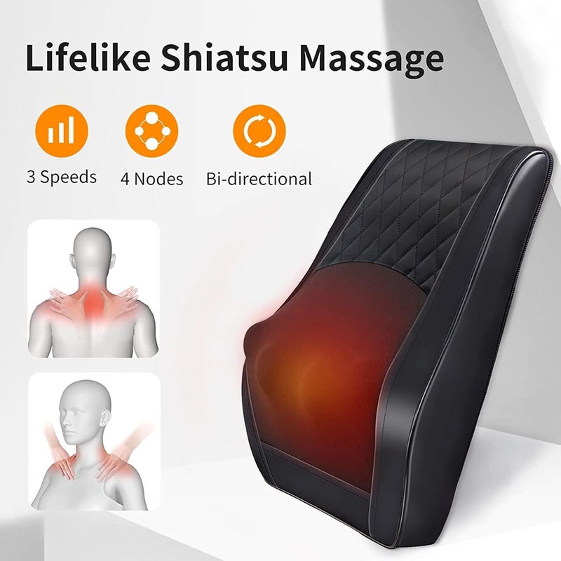 EXTRA LUX Portable Back and Neck Massager with Heat – Shiatsu Deep Tissue Massage Pillow for Pain Relief at Home, Office, or Travel – Adjustable Straps, Easy to Use - Image 3