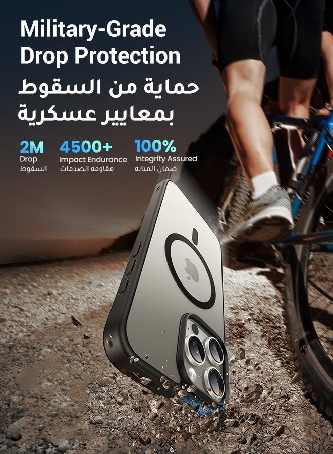 مجيد جراب هاتف مغناطيسي لهاتف Apple iPhone 16 Pro Max مزود بحامل تخزين مدمج للكاميرا متوافق مع MagSafe 16FT Premium Protection ضد السقوط ومضاد للصدمات جراب هاتف فائق النحافة لهاتف iPhone 16 ProMax مقاس 6.9 بوصة شفاف وأسود - Image 5