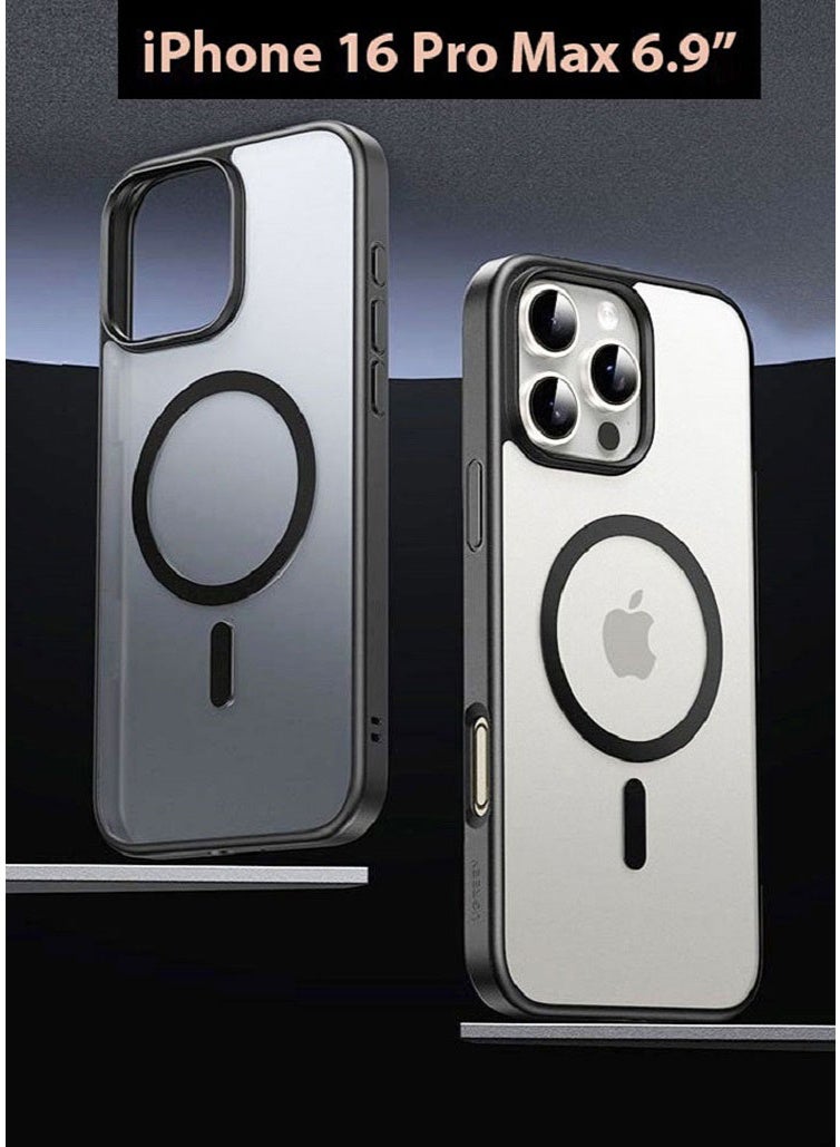 مجيد جراب هاتف مغناطيسي لهاتف Apple iPhone 16 Pro Max مزود بحامل تخزين مدمج للكاميرا متوافق مع MagSafe 16FT Premium Protection ضد السقوط ومضاد للصدمات جراب هاتف فائق النحافة لهاتف iPhone 16 ProMax مقاس 6.9 بوصة شفاف وأسود - Image 1