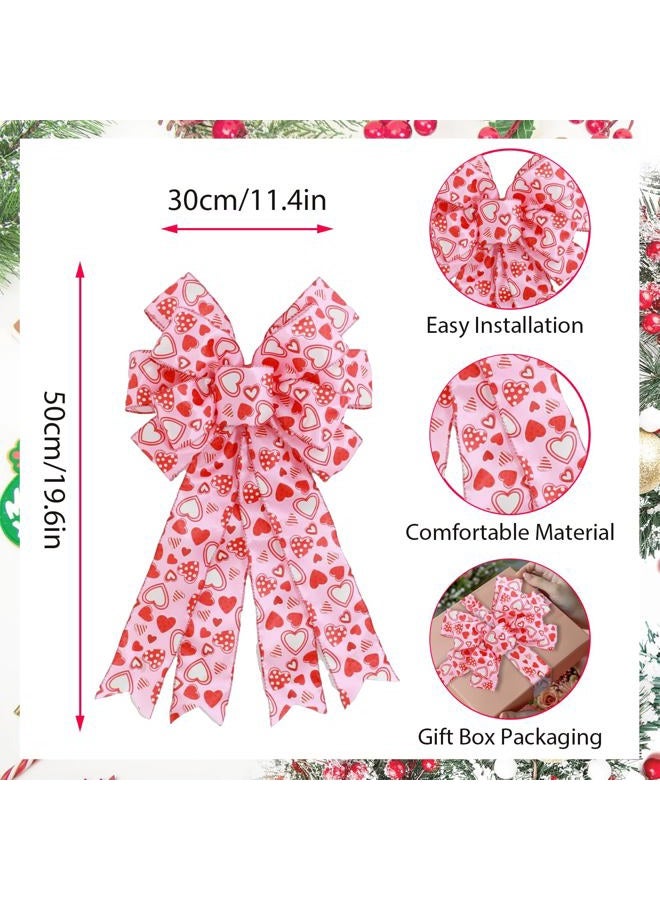 Tmflexe Valentine Bows Red Heart Tree Topper Valentine's Day Wreath Bows Large Red Pink Heart Ribbons Ornaments for Tree Wreath Gifting Wrapped Garland Wedding Party Home Decor - Image 2