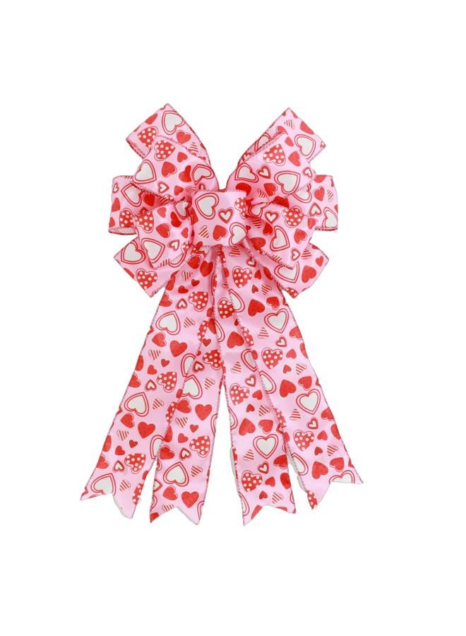 Tmflexe Valentine Bows Red Heart Tree Topper Valentine's Day Wreath Bows Large Red Pink Heart Ribbons Ornaments for Tree Wreath Gifting Wrapped Garland Wedding Party Home Decor - Image 1