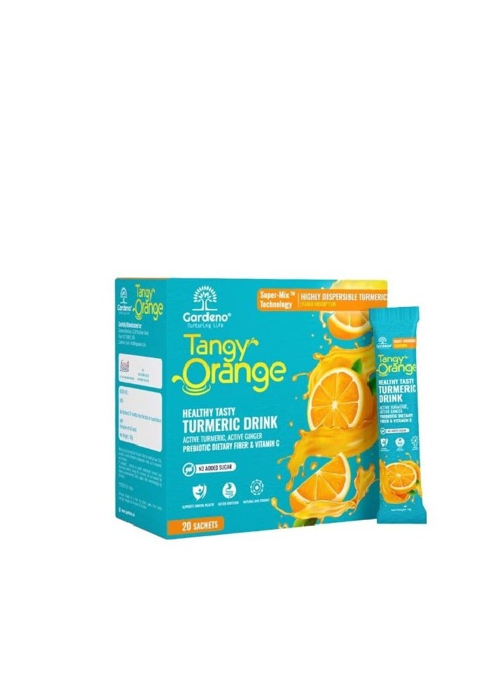 Gardeno Tangy Orange Turmeric and Ginger Immunity Booster Drink Mix Prebiotic Dietary Fiber and Vitamin C Natural with Orange Flavour 4mg per Sachets 20S