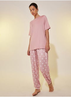 Styli Round Neck Short Sleeve T-Shirt and Joggers Set  - Image 1
