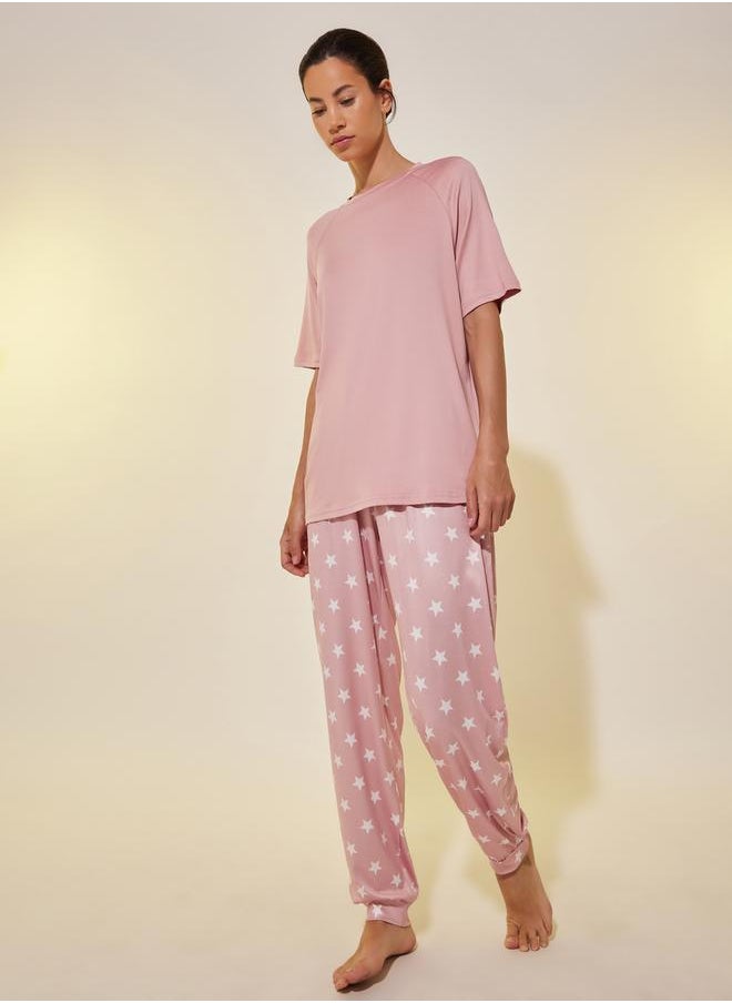 Styli Round Neck Short Sleeve T-Shirt and Joggers Set  - Image 1