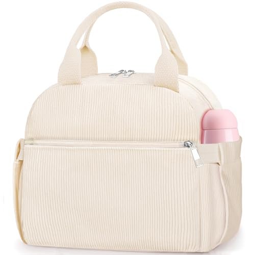 KUBYA Lunch Bag Lunch Box for Women Cute Corduroy Insulated Reusable Work Leakproof Simple Adults Large Lunch Boxes Tote Bag Men Cooler Bag - Image 1