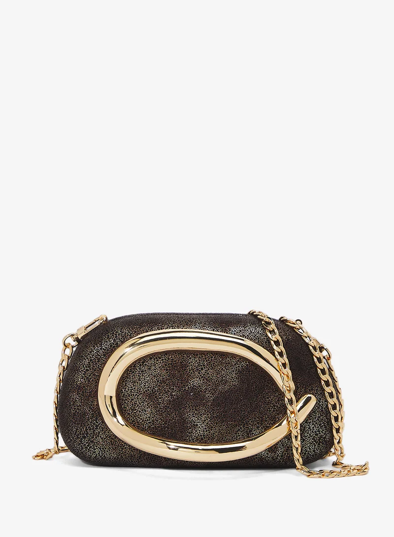 Gold Accent Embellished Metallic Clutch