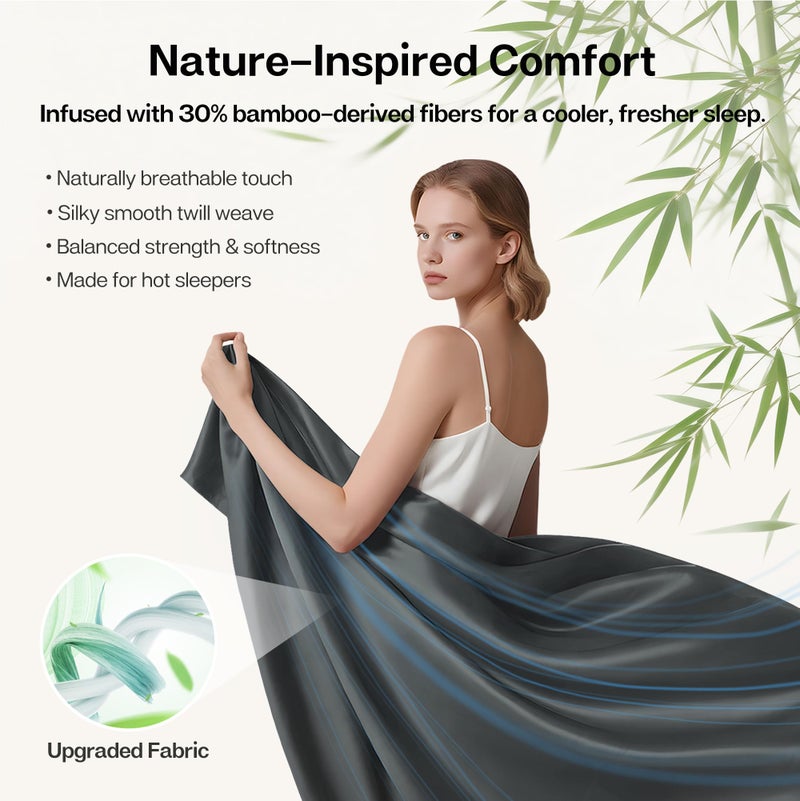MR&HM Queen Sheet Set, 4-Piece Cooling Sheets, Rayon Derived from Bamboo & Polyester Blend, Soft & Silky, 15" Deep Pockets with Elastic Straps, Hotel Luxury for Hot Sleepers, Dark Grey - Image 2