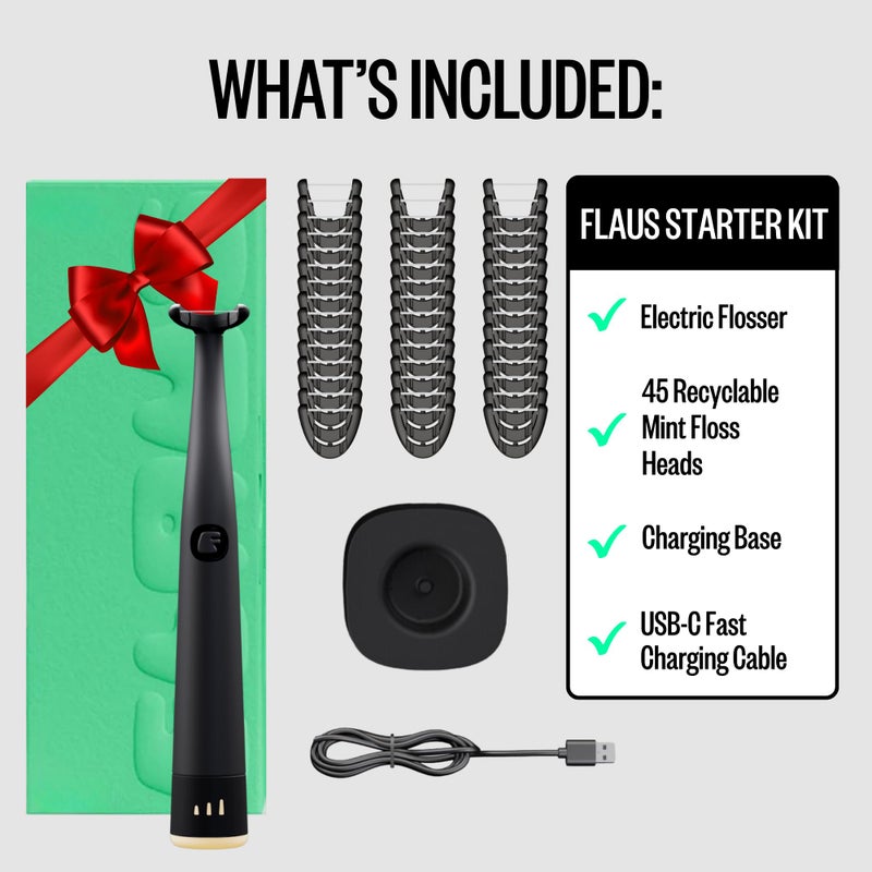 FLAUS Electric Flosser (Oprah's List, Shark Tank) 3 Speeds + 45 Refill Heads (Gentle Gliding Floss for Sensitive Gums) Water Flosser Alternative, Dentist Recommended Tooth Flossers Dental Floss Picks - Image 2