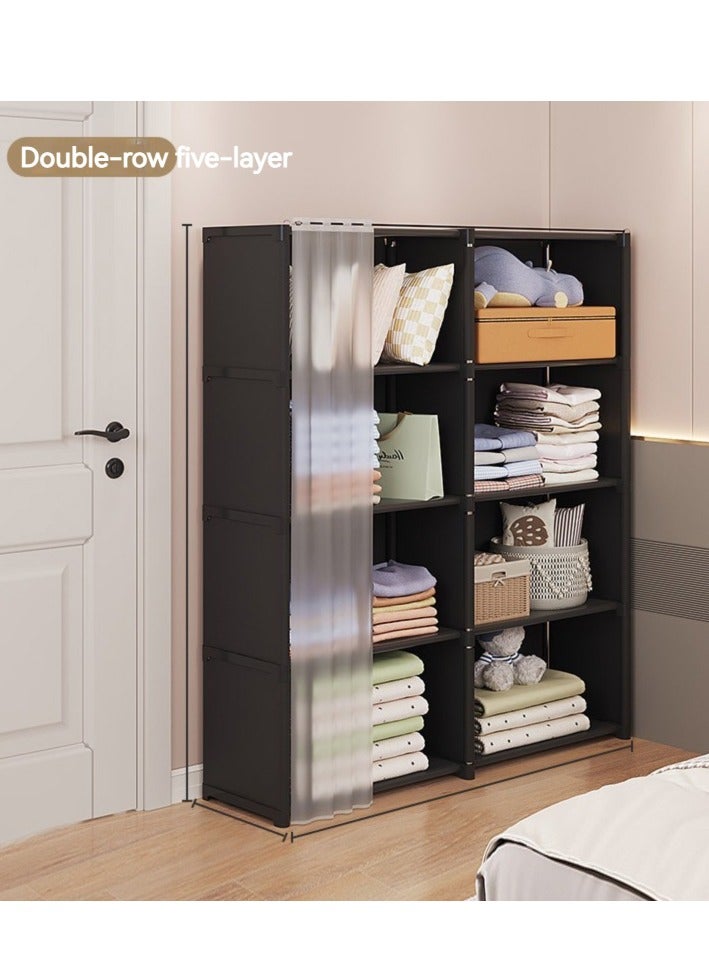 XiuWoo 5 Layers Double Row Dustproof Wardrobe For Clothes Side Cabinets Household Bedroom Storage With Door Cover Simple Assembly Storage Cabinet Hanging Wardrobe Rental Room Wardrobe  - Image 1