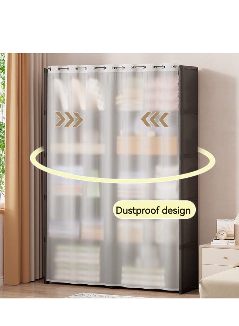 XiuWoo 5 Layers Double Row Dustproof Wardrobe For Clothes Side Cabinets Household Bedroom Storage With Door Cover Simple Assembly Storage Cabinet Hanging Wardrobe Rental Room Wardrobe  - Image 2